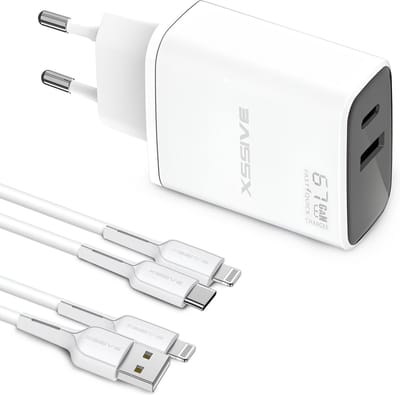 USB C Stekker met 2 Poorten - Incl. Oplaadkabels - Geschikt voor iPhone en iPad met Lightning kabel