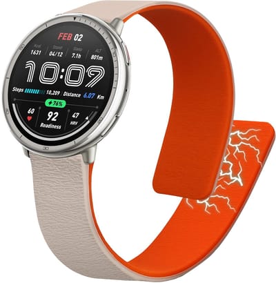 kwmobile sporthorloge band geschikt voor 20mm Amazfit Active 2 / 2 Square / Active Edge / Bip 3 / GTS 3 4 bandje - Smartwatch of activity tracker polsband - Met magneetsluiting - In beige / oranje