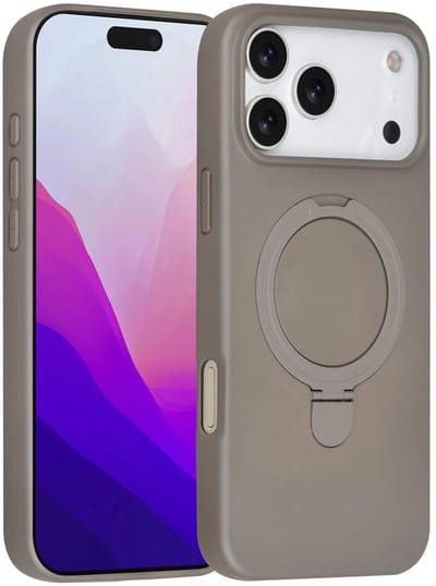 Backcover Hoesje Geschikt voor: iPhone 17 Pro Volledig Dekkende Schokbestendige Siliconen Backcover met Ringstandaard – 360° Bescherming - Titanium Grey