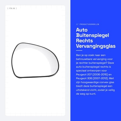 Dailygoods - Auto Buitenspiegel Rechts - Vervangingsglas - Wit - Convex - Geschikt voor Peugeot 207 2006-2015 en 308 2007-2013