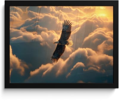 Poster in lijst - Fotolijst 40x30 cm - Posters - Adelaar - Wolken - Zon - Posterlijst zwart - Decoratie - Wanddecoratie woonkamer - Muurdecoratie slaapkamer