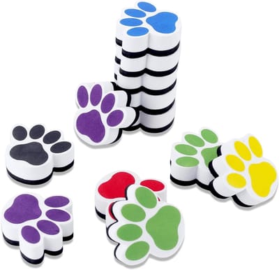 12 Stuks Pootvormige Magnetische Whiteboard Wisser, Schattige Mini Droogwisser in 6 Kleuren voor School en Kantoor