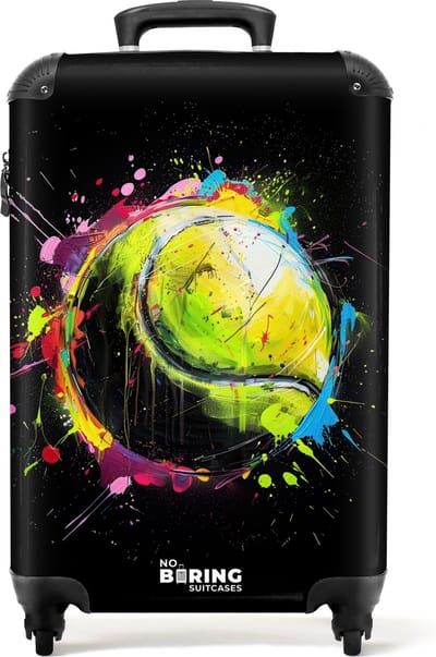 NoBoringSuitcases.com® - Handbagage koffer lichtgewicht - Reiskoffer trolley - Tennisbal met graffiti - Rolkoffer met wieltjes - Past binnen 55x40x20 en 55x35x25