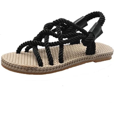Sandales pour femmes, chaussures d'été tendance en corde tressée, style décontracté traditionnel et simple, chaussures pour femmes. Sandalias Mujer 40 noir