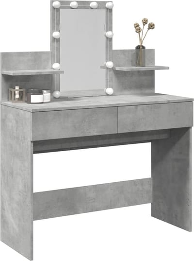 Kaptafel met spiegel en verlichting - Make up tafel - Make up - Toilettafel - Met lades - Betongrijs