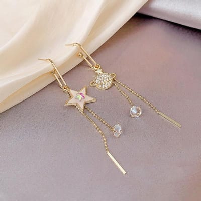 Trend Star Earth Lange Kwast Dangle Oorbellen Voor Vrouwen Planeet Verklaring Hanger Oorbellen Bruiloft Sieraden white