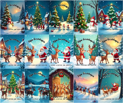 Grand X - Kerstkaart - Getekende Kaarten - 15 Kaarten - Inclusief Enveloppen - A6 Formaat - Kerstkaarten Met Enveloppen