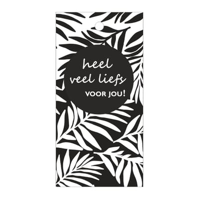Luxe Bloemenkaartje - Wenskaartje - Cadeaukaart - Zwart - Veel Liefs - Met boorgaatje - 20 Stuks