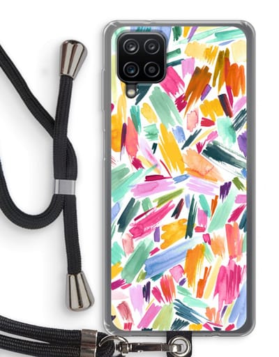 Hoesje met koord geschikt voor Samsung Galaxy A12 hoesje met Koord - Watercolor Brushstrokes - Telefoonhoesje met Zwart Koord - Bescherming aan alle Kanten en Over de Schermrand