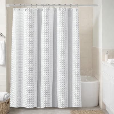 Waterdicht douchegordijn 180 x 200 cm, gestructureerd, schimmelbestendig en machinewasbaar, inclusief roestvrijstalen haken voor badkamerdecoratie