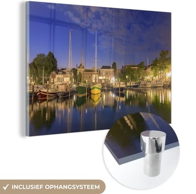 ® Glasschilderij 180x120 cm - Schilderij acrylglas - Haven - Boot - Nederland - Foto op glas - Muurdecoratie woonkamer - Wanddecoratie slaapkamer - Schilderijen