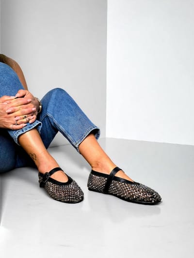 Barla Shoes Luna - Mary Jane Flats - Zwart met Steentjes