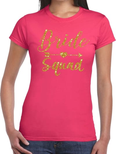 Vrijgezellenfeest Bride Squad Cupido goud glitter tekst t shirt roze dames - Vrijgezellenfeest kleding S