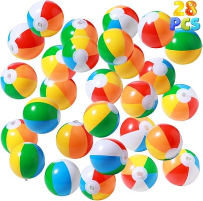 28-Stuks Mini Strandballen - 13cm - Opblaasbaar Speelgoed voor Zwembad & Strand