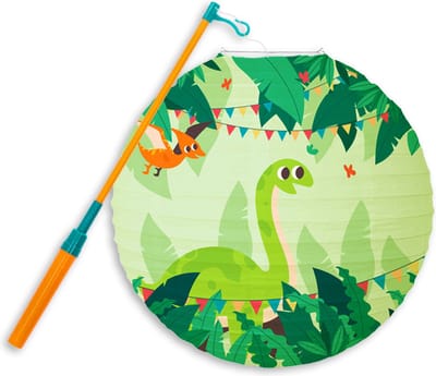 LUQ - Dino - Lampion - Sint Maarten - Lampionstokje - Met Lichtje - TrekLampion - Papier - Kind - Groen - Versiering - 1 Stuk