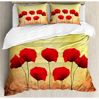 Bloemen Beddengoed Set Dekbed Dekbedovertrek Kussenslopen Klaprozen van Lente Seizoen Pastorale Bloemen Bot Beddengoedovertrek Tweepersoonsbed Set AU King(245x210cm)