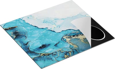 Chefcare Inductie Beschermer Abstracte Kunst van Blauwe Marmer met Goud - 60x50 cm - Afdekplaat Inductie - Kookplaat Beschermer - Inductie Mat