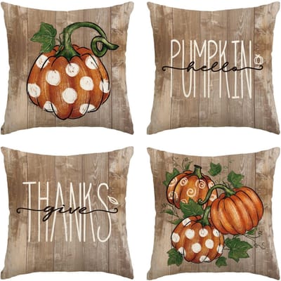Dailygoods - Dailygoody - Kussenslopen - Pompoenen en Bladeren - Modern en Warm - 45 x 45 cm - Decoratief voor Woonkamer - Set van 4