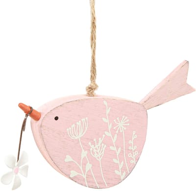 Decoratieve vogel lentedecoratie hangdecoratie hout roze 15×8,5cm