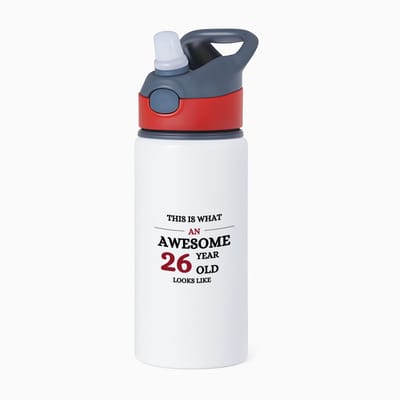 Hacebo® - This is what an awesome 26 year old looks like waterfles met rietje rood - iemand die 26 jaar is geworden - de jarige - verjaardagscadeau - kado - geschenk - gift - leuke verjaardagscadeau - felicitatie - water fles - 650ML