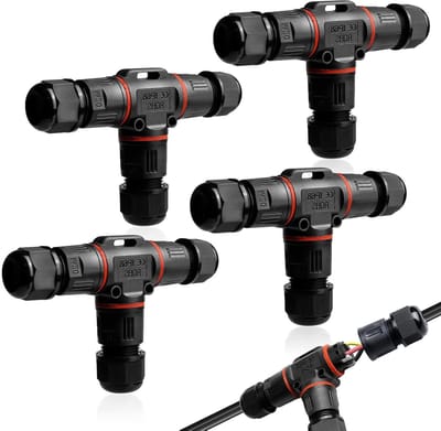SnelShoppen - Waterproof Plug 3 Polige Kabelconnectoren Set van 4 Stuks, IP68 Waterdichte T-vormige Junction Box voor Ondergrondse Kabels Ø3-12mm, UV-