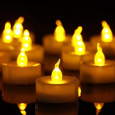 TOVBMUP 24 LED-theelichtjes - LED-kaarslampjes - Realistische flikkerende vlam - Geen open vlam - Veilig en betrouwbaar - Geschikt voor vakantie- en feestdecoraties - Geel