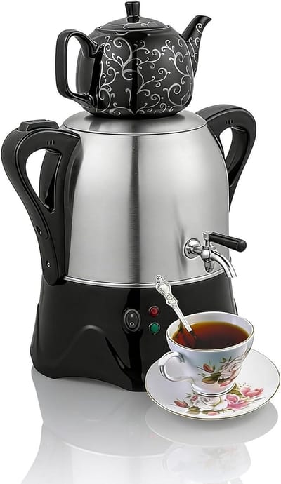 Elektrische Theemaker - Samowar Waterkoker - Thee Zetten - Constante Warmhoudfunctie - 3 Liter Ketel - Zilver