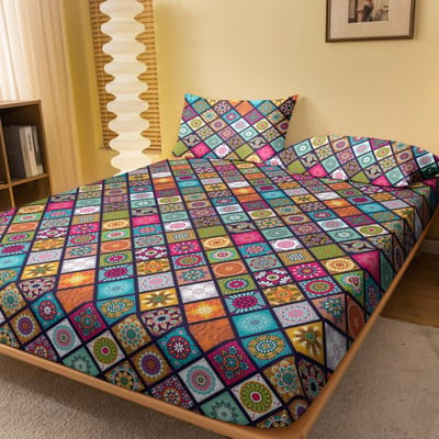 1 Boheems Gedessineerd Matlaken, Slaapkamer Bedsprei met Print, Beddengoed (Exclusief kussenslopen) 90x200cm