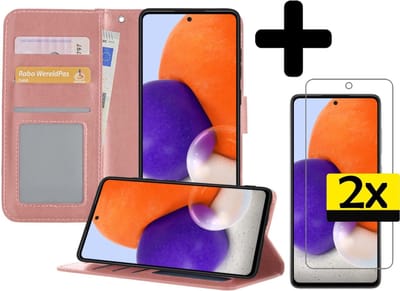 Hoesje - Met 2x Screenprotector - Geschikt voor Samsung Galaxy A72 5G - Luxe Pasjeshouder - Bookcase Portemonee - Flip Case - Kunstleer Book Case - Flipcase Hoes - Book Cover - Walletcase - Portemonneehoes - Telefoonhoesjes - Rosé goud