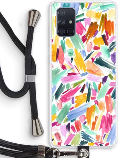 Case Company® - Hoesje met koord geschikt voor Samsung Galaxy A71 hoesje met Koord - Watercolor Brushstrokes - Telefoonhoesje met Zwart Koord - Bescherming aan alle Kanten en Over de Schermrand