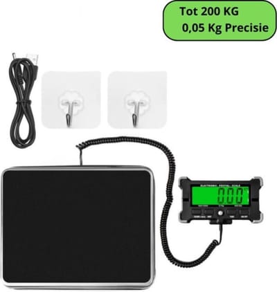 TADES® Digitale Pakketweegschaal - Geschikt Voor Pakketten tot 200 KG - Preciese Weging Tot 5 Gram - Roestvrij Staal - Zilver