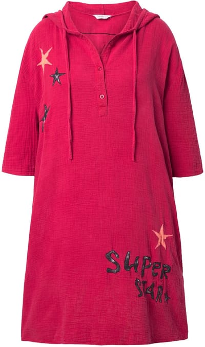 Angel of Style - Dames - Mousseline jurk oversized sterren capuchon - Fluweelrood - Maat 42+
