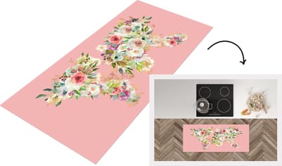 Keukenloper - Loper keuken - Wereldkaart - Bloemen - Bladeren - 120x50 cm - Keukenloper vinyl