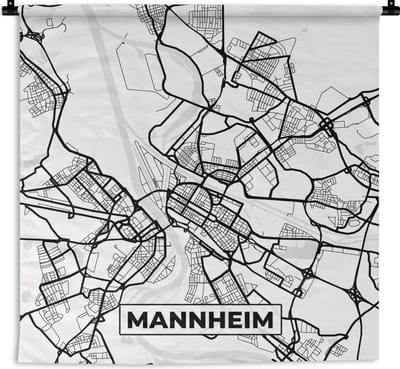 Wandkleed - Wanddoek - Mannheim - Kaart - Stadskaart - Plattegrond - 180x180 cm - Wandtapijt