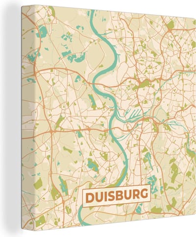 Canvas Schilderij Kaart - Duisburg - Vintage - Plattegrond - Stadskaart - 20x20 cm - Wanddecoratie