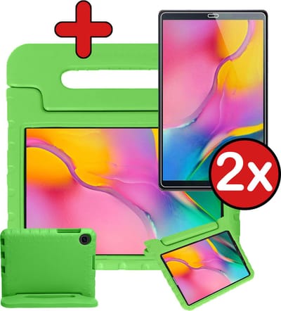 Hoesje - Geschikt voor Samsung Galaxy Tab A 10.1 (2019) - Met 2x Screenprotector - Kinderhoes - Shockproof Bumper - Kidsproof Case - Tablethoes - Kinder Hoes Cover - Groen