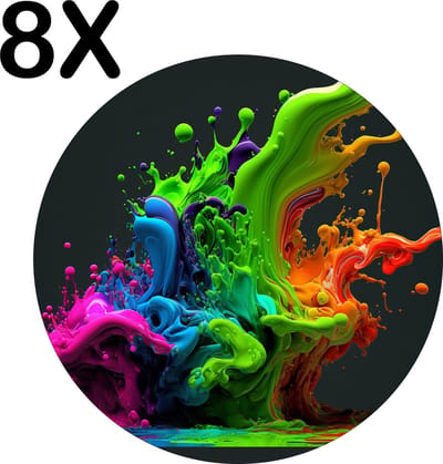 Luxe Ronde Placemat - Gekleurde Verf Splash - Set van 8 Placemats - 50x50 cm - 2 mm dik Vinyl - Anti Slip - Afneembaar