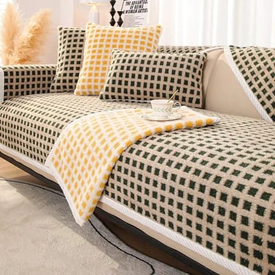 Meubelbeschermhoes voor Woonkamer Fleece Pluche Bankhoes Antislip Ruitjes Bankkussen Rugleuning Bankhanddoek 70x70cm 1pcs