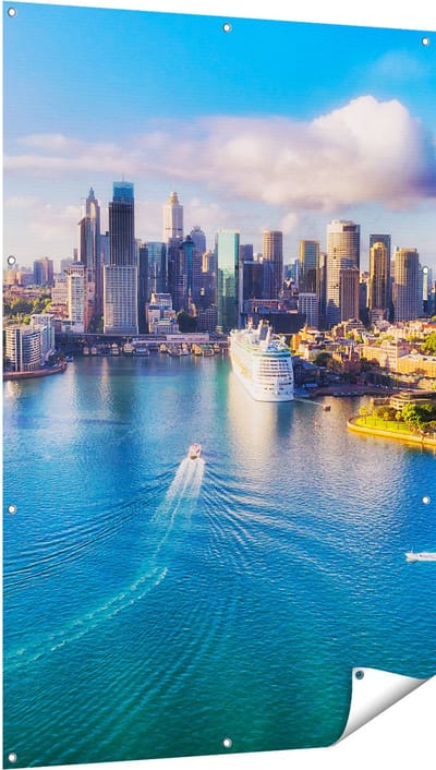Gards Tuinposter Sydney Stad bij de Haven - 100x150 cm - Tuindoek - Tuindecoratie - Wanddecoratie buiten - Tuinschilderij