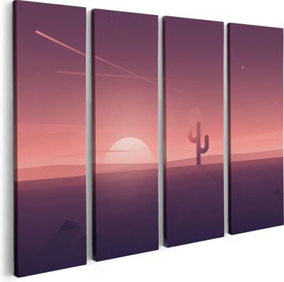 Artaza Canvas Schilderij Vierluik Zonsondergang In De Woestijn Met Een Cactus - 80x60 - Foto Op Canvas - Canvas Print