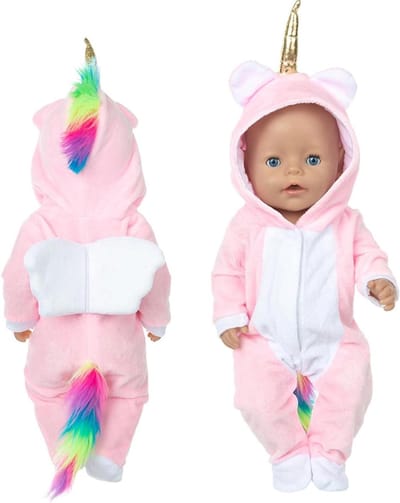 Unicorn Onesie - Zacht Roze - Poppenkleertjes voor Pop 43 cm - Geschikt voor o.a. Baby Born