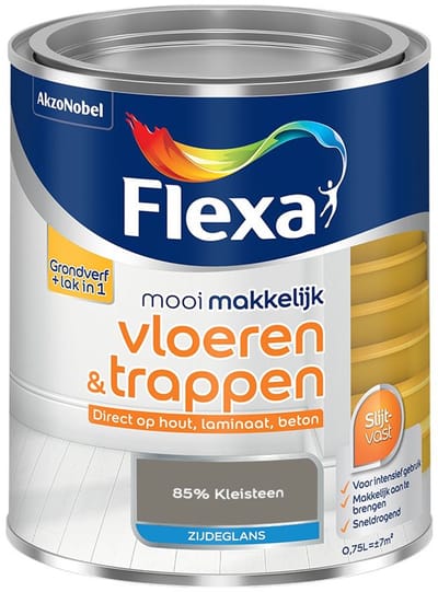 Flexa - Mooi Makkelijk Vloeren & Trappen Zijdeglans - 85% Kleisteen - Mengverf - 750 Ml