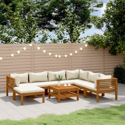 vidaXL - 8-delige - Loungeset - met - crèmekleurige - kussens - massief - acaciahout