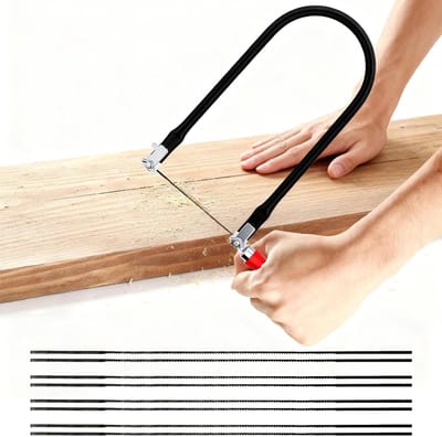Jigsaw set met 8 zaagbladen en boog voor metaal en hout, houten handvat, 130mm - Precisie zagen, fijne zaag voor houtbewerking en metaalbewerking