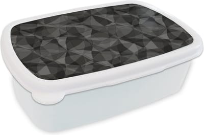 Broodtrommel Wit - Lunchbox - Brooddoos - Zwart - Mozaïek - Abstract - Patroon - 18x12x6 cm - Volwassenen