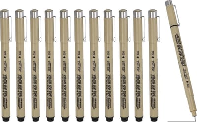 12 Stuks Fineliner Pennen 0,2 mm - Zwarte Waterdichte Inkt voor Schetsen, Journaling en Scrapbooking
