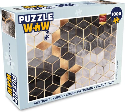Puzzel Abstract - Kubus - Goud - Patronen - Zwart - Wit - Legpuzzel - Puzzel 1000 stukjes volwassenen