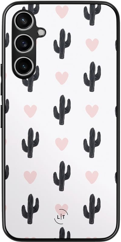 Leuke Telefoonhoesjes - Hoesje geschikt voor Samsung Galaxy A54 - Cactus hartjes - Backcover zwart - Natuur - Wit