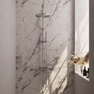 Brauer Copper Carving opbouw thermostatische regendouche SET 03 met 30 cm douchekop en staaf handdouche en doucheslang koper geborsteld PVD