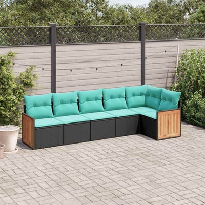 vidaXL - 6-delige - tuinbankset - met - kussens - van - zwart - polyrotan